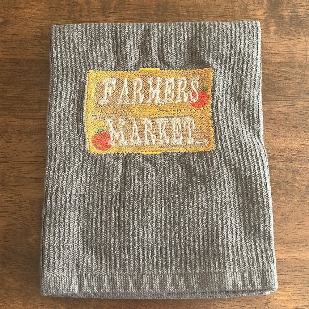 Gray Cotton “Farmers Market Sign” Kitchen Bar-Mop 18” by 16”